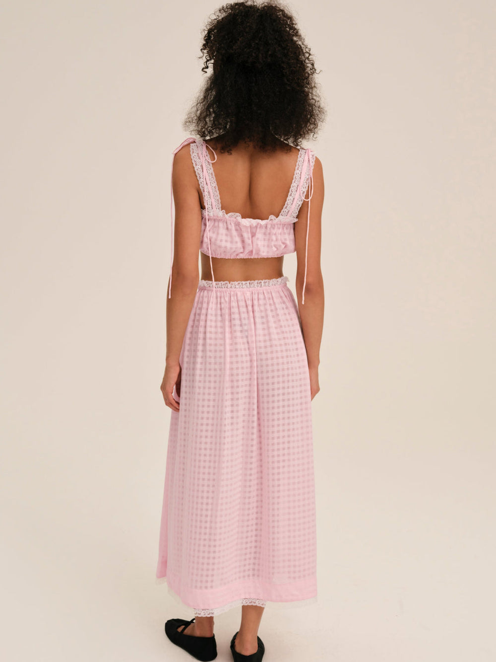 Ginny Gingham Midi Skirt — Pink