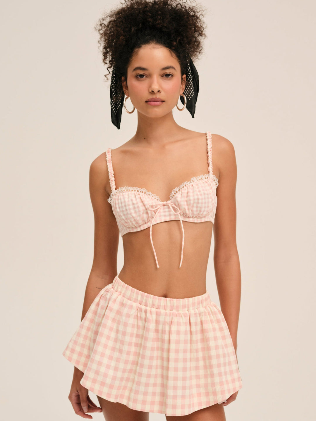 Petal Gingham Skort — Peach