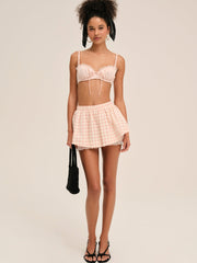 Petal Gingham Skort — Peach