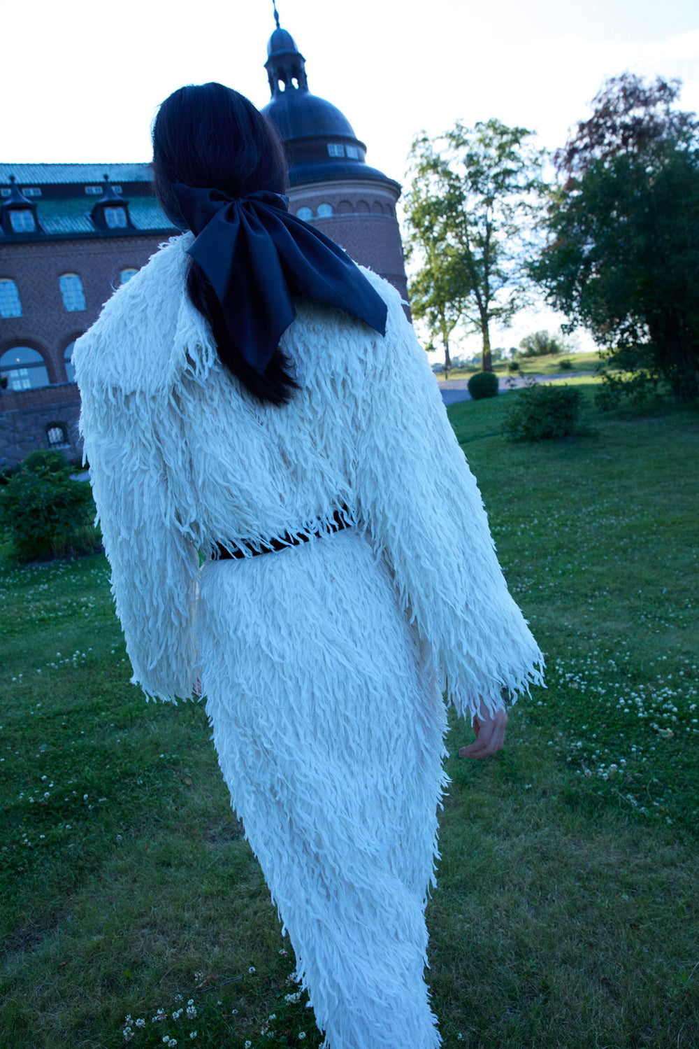 Ruffle Faux Feather Coat — Cream