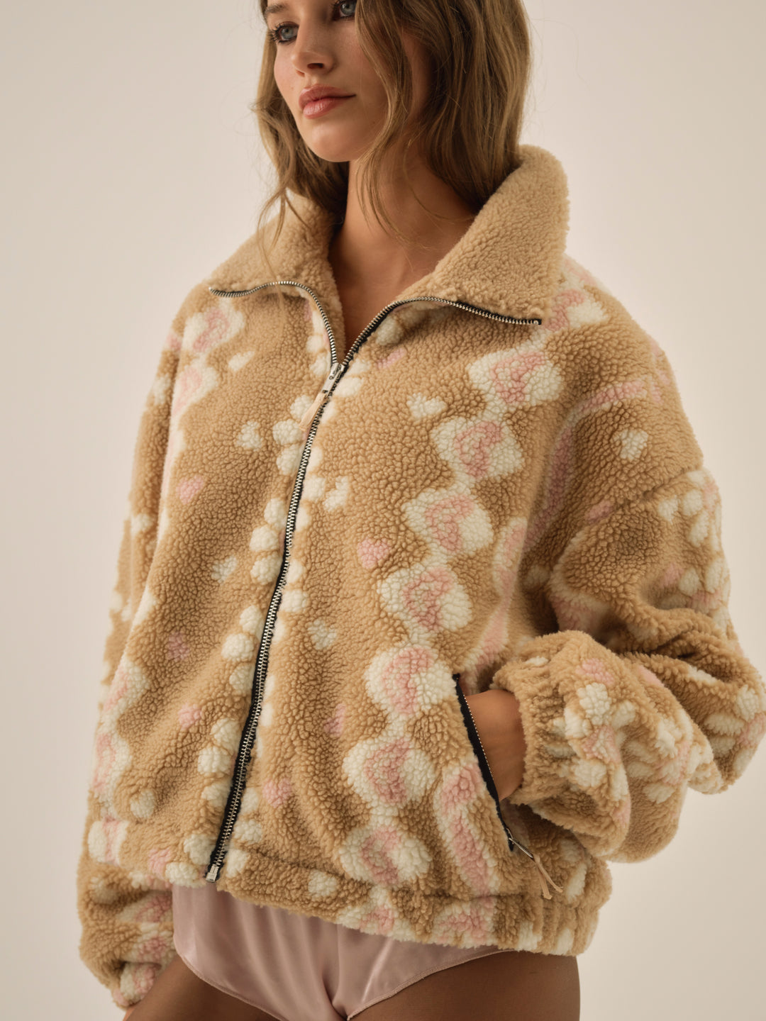 Betty Sherpa Zip Up — Pink