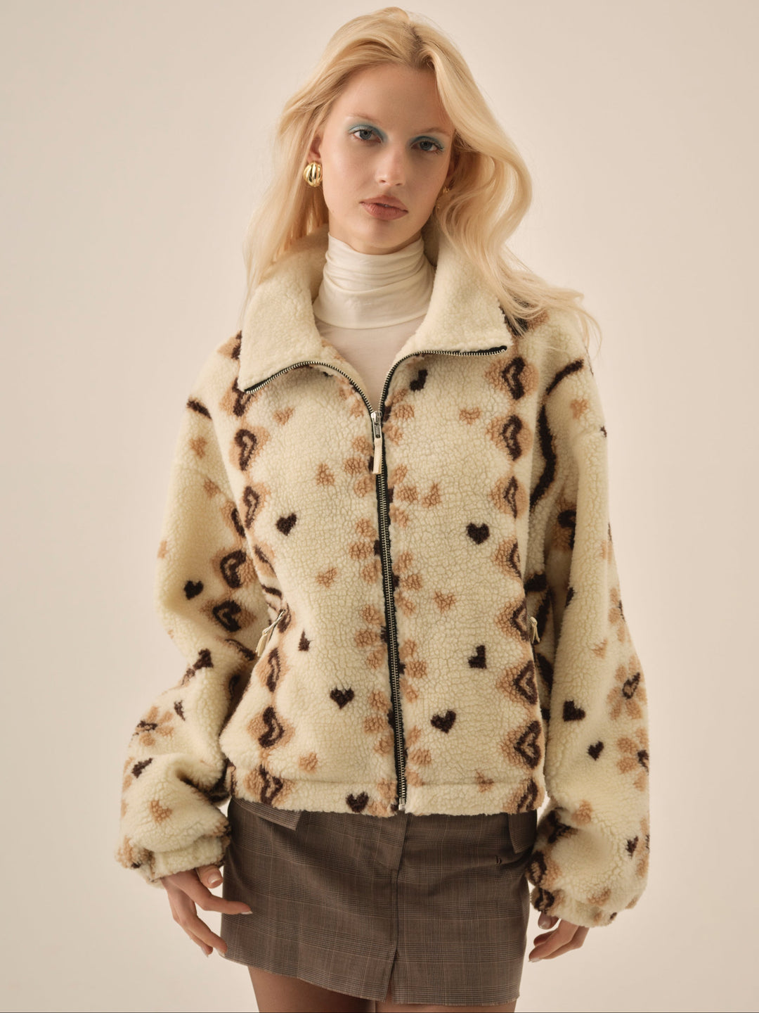 Betty Sherpa Zip Up — Brown