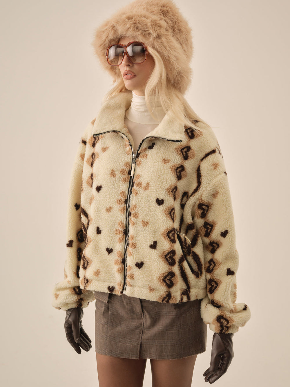 Betty Sherpa Zip Up — Brown