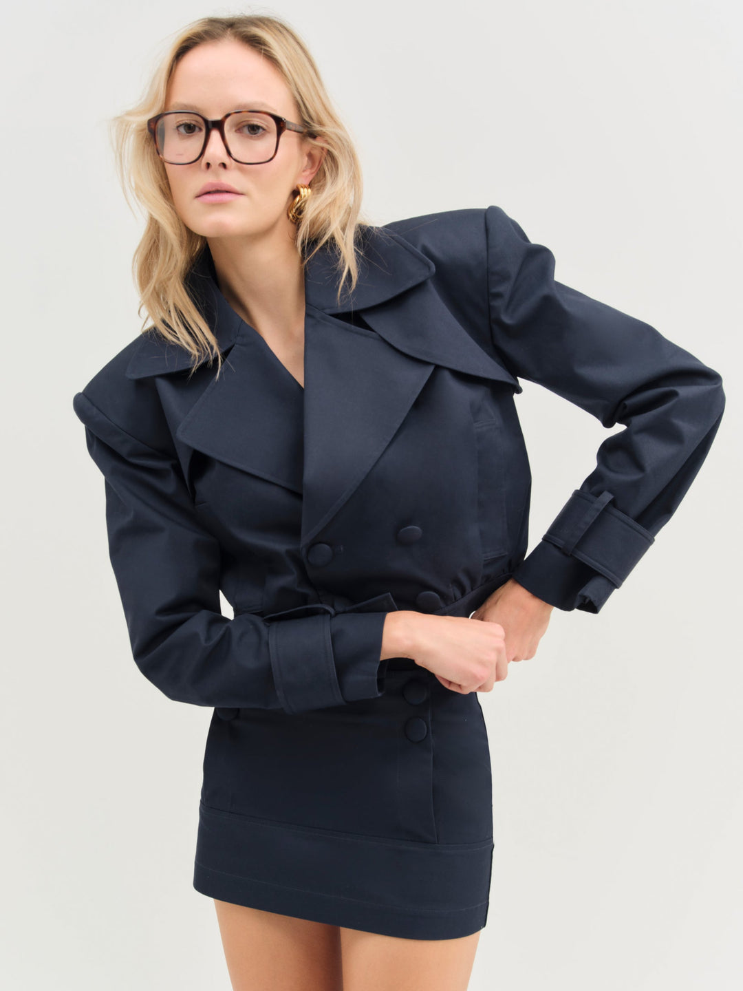 Cotton Twill Cropped Jacket — Navy