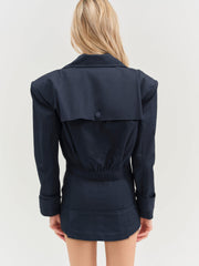 Cotton Twill Cropped Jacket — Navy