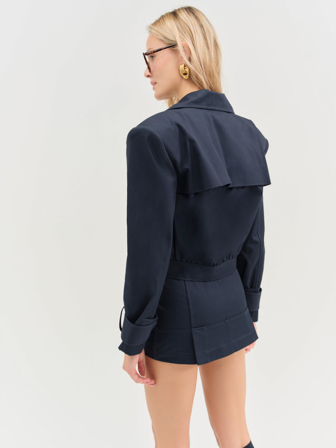 Cotton Twill Cropped Jacket — Navy