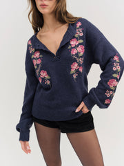 Molly Embroidered Pullover Sweater — Navy