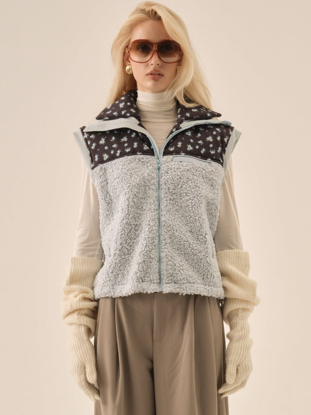 Slouchy Rib Knit Gloves — Cream