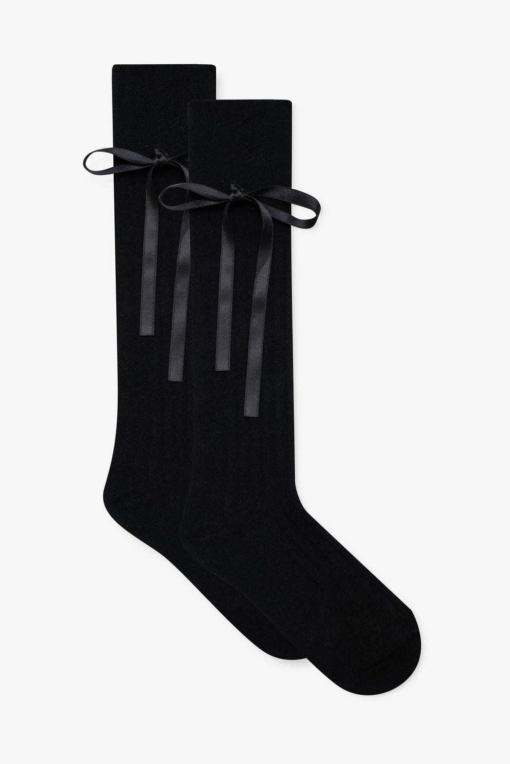 Knee-High Bow Socks — Black