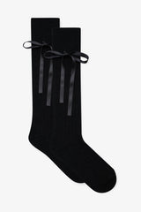 Knee-High Bow Socks — Black
