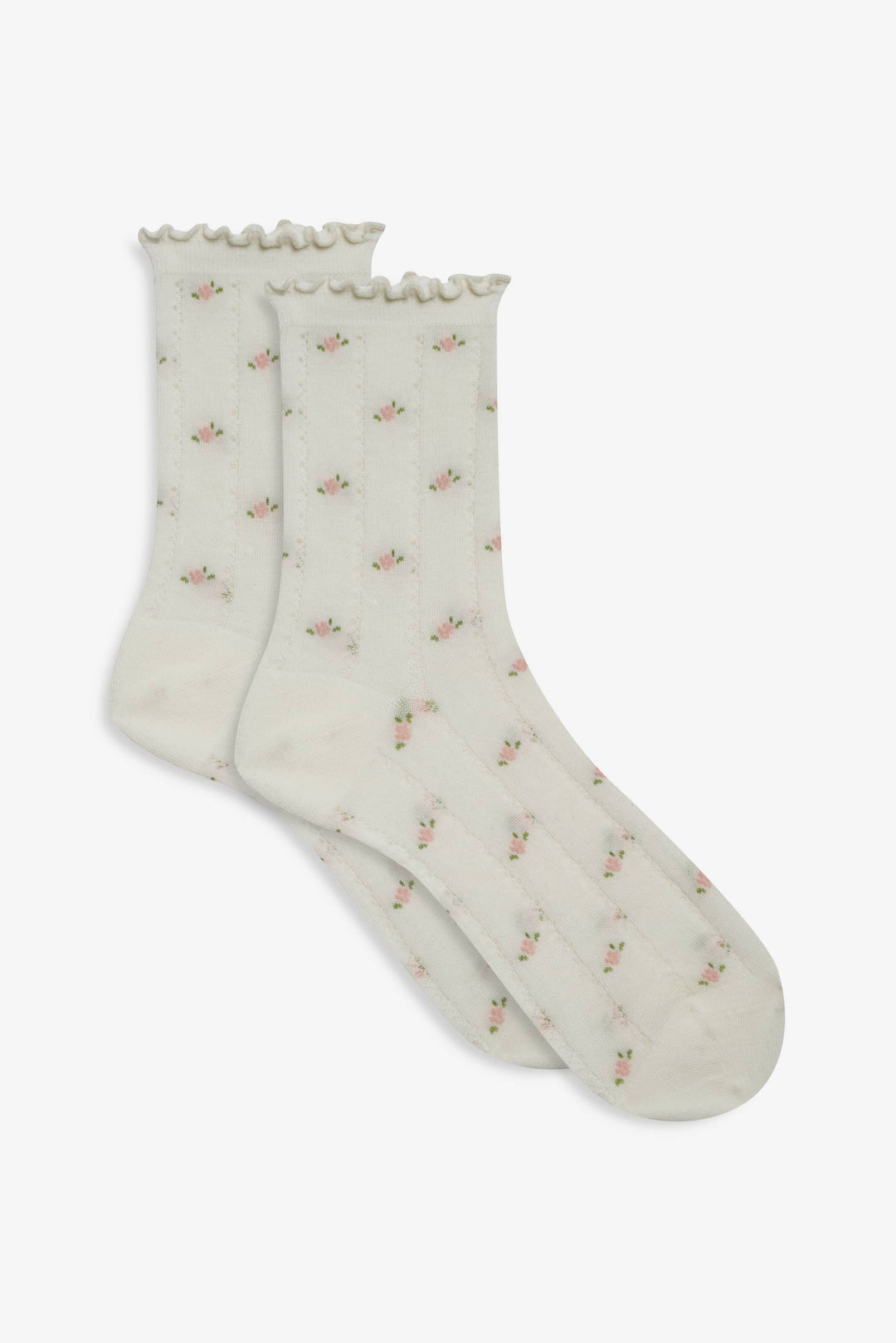 Pointelle Floral Crew Socks — Cream