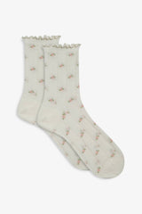 Pointelle Floral Crew Socks — Cream