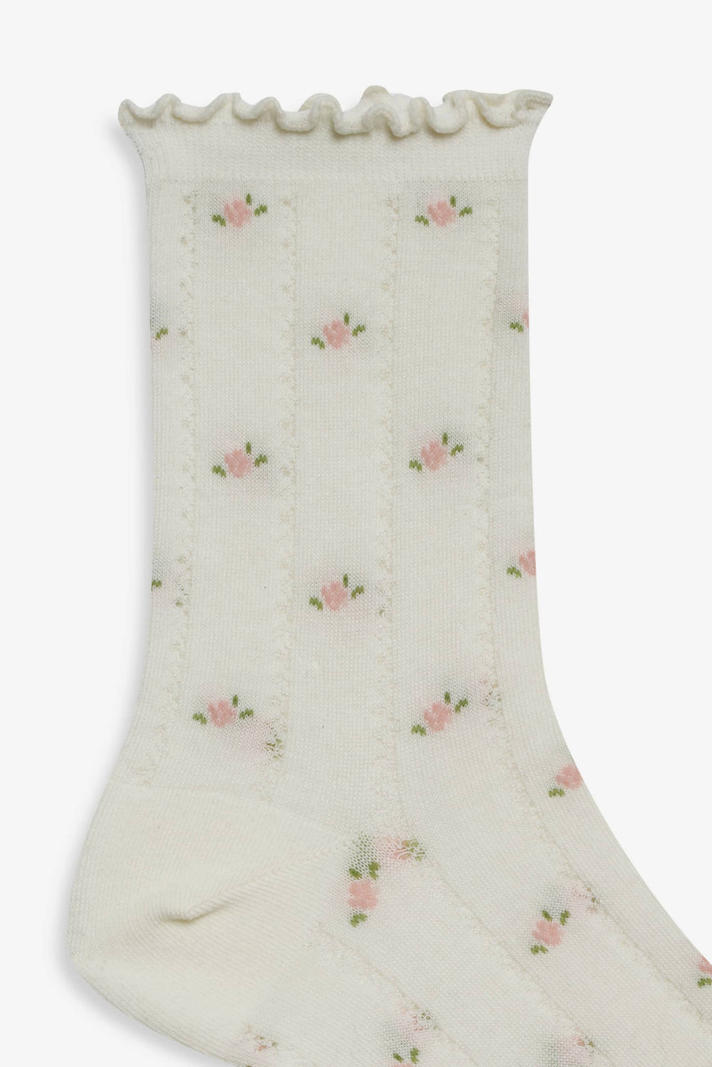 Pointelle Floral Crew Socks — Cream