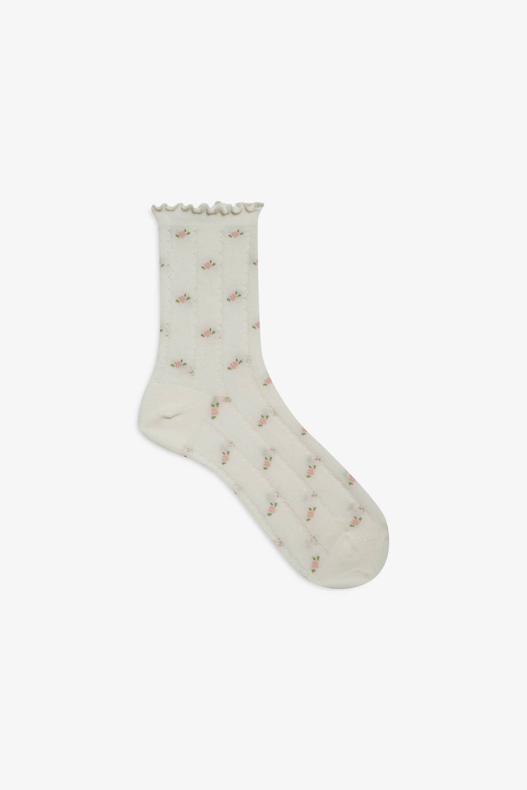 Pointelle Floral Crew Socks — Cream