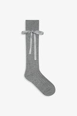 Knee-High Bow Socks — Grey