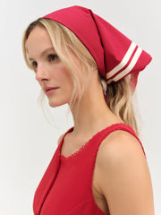 Helena Poplin Striped Headscarf — Red