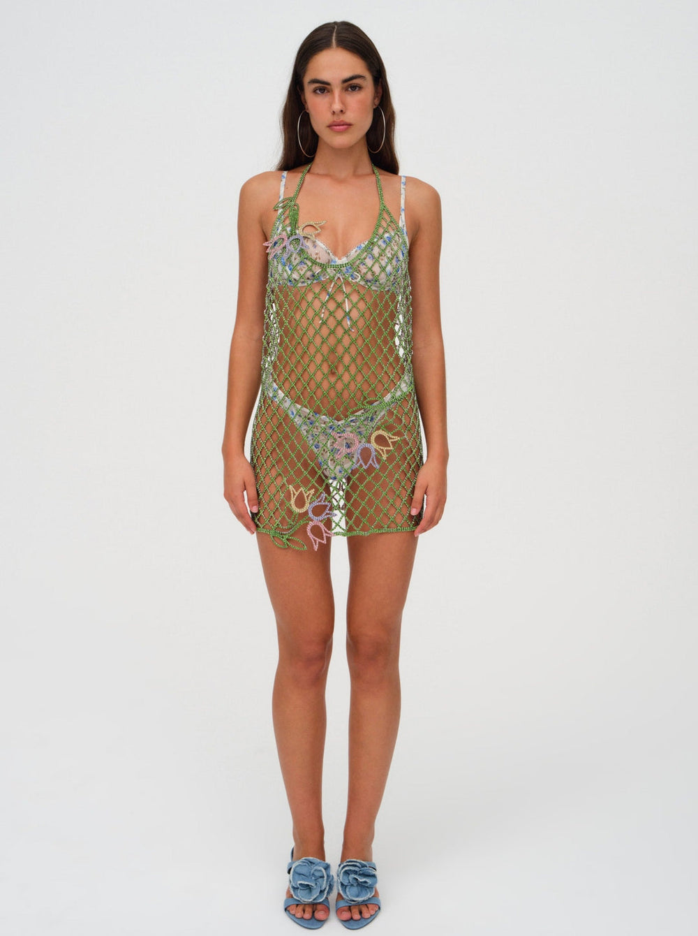 Tulip Grid Rhinestone Dress — Green