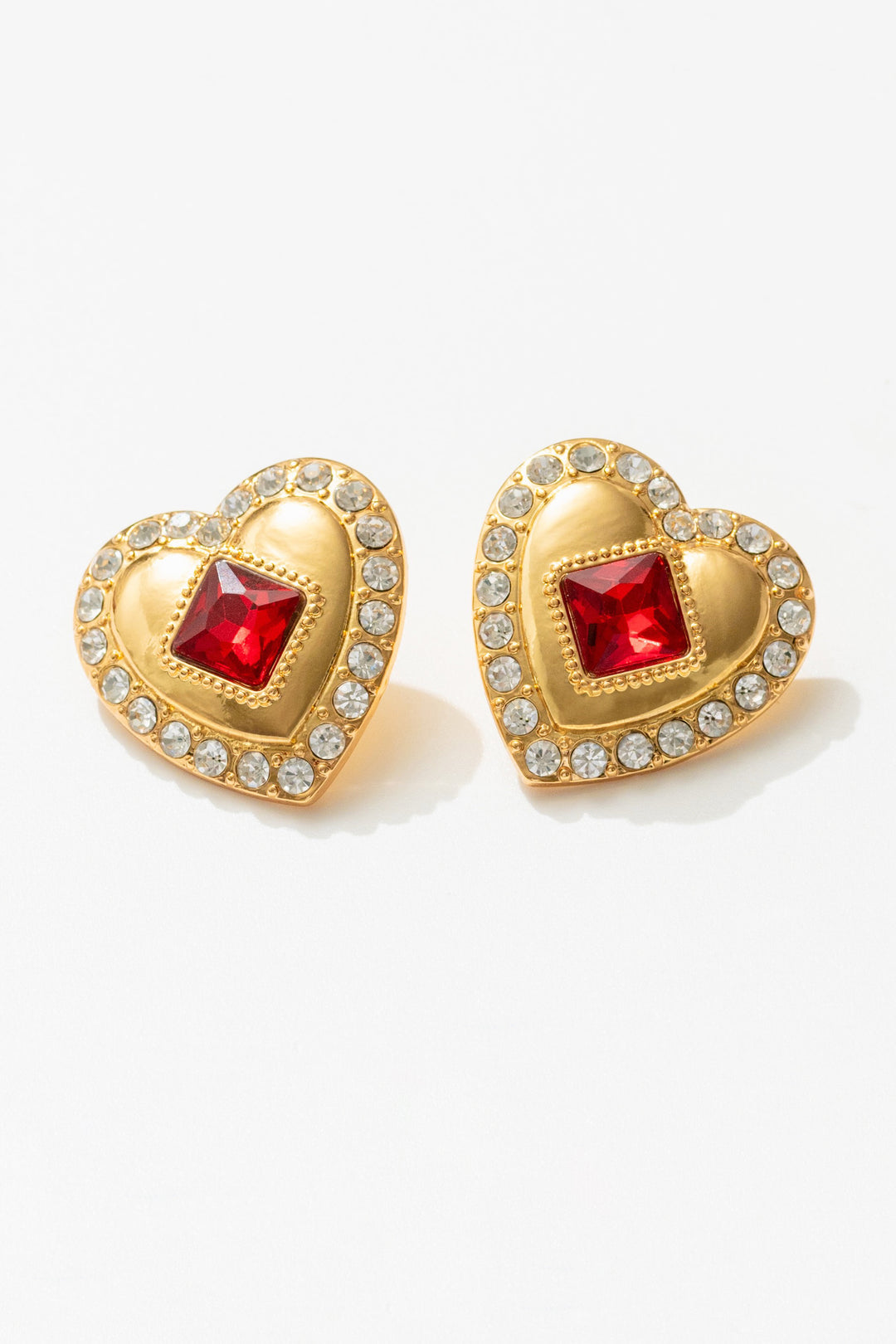 Ruby Red Heart Earrings — Red