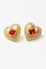Ruby Red Heart Earrings — Red