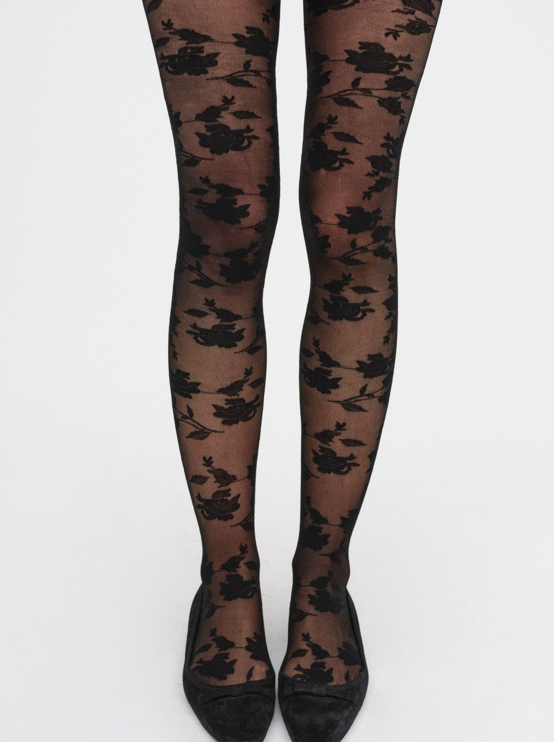 Floral Knit Tights — Black