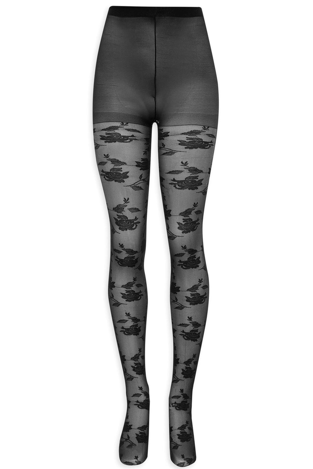 Floral Knit Tights — Black