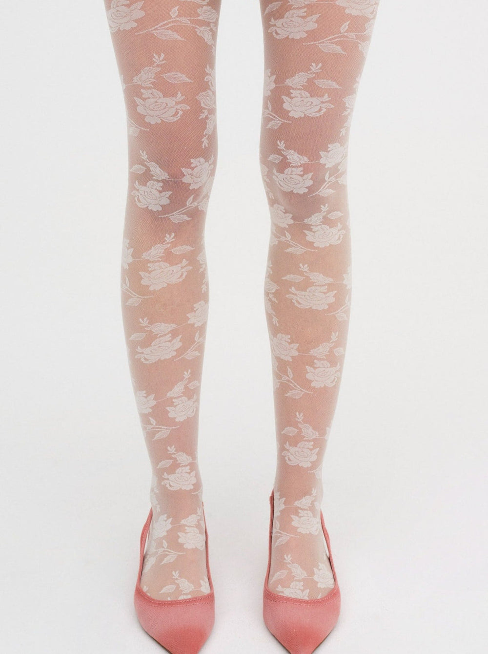 Floral Knit Tights — White