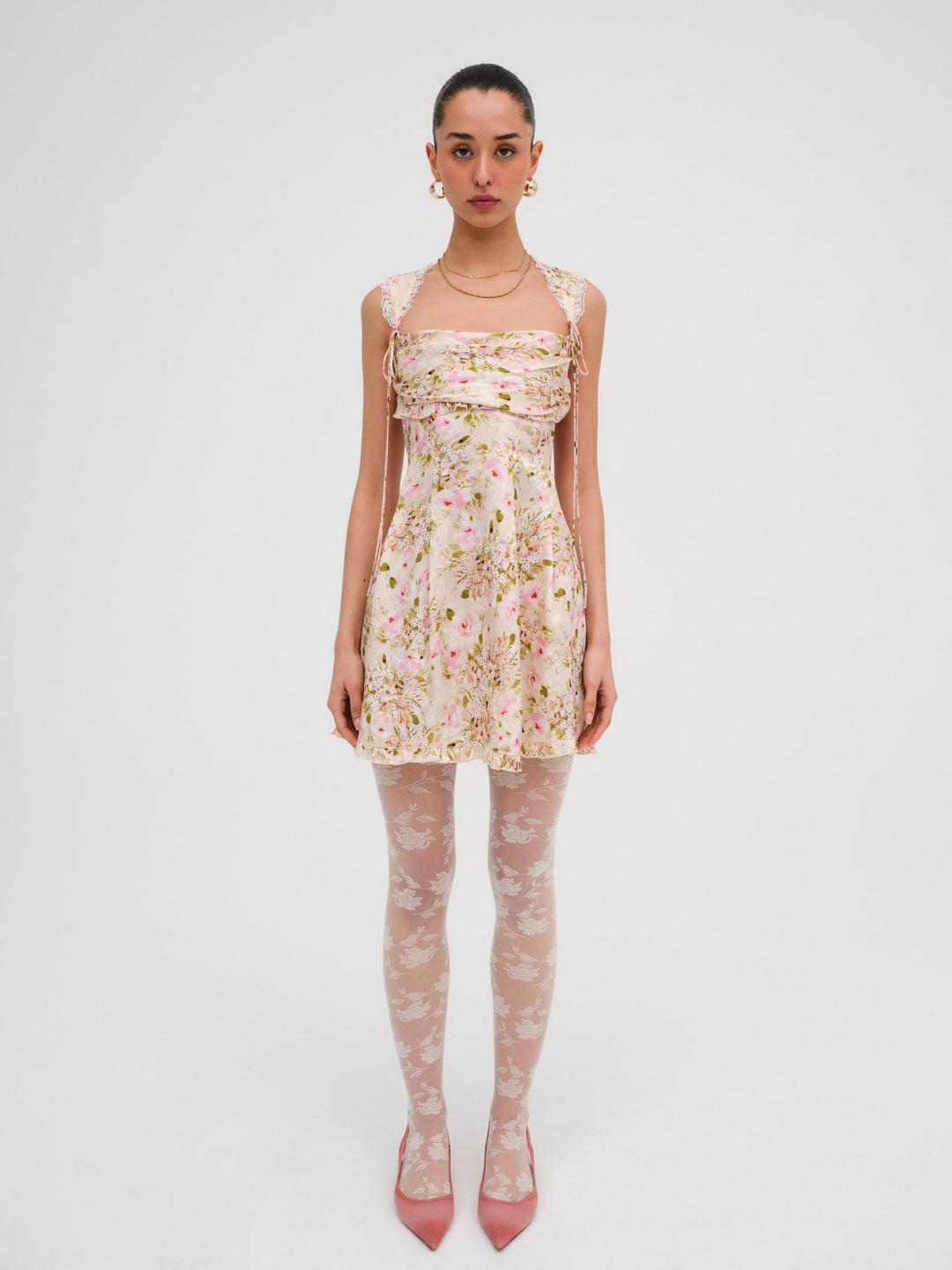 Floral Knit Tights — White