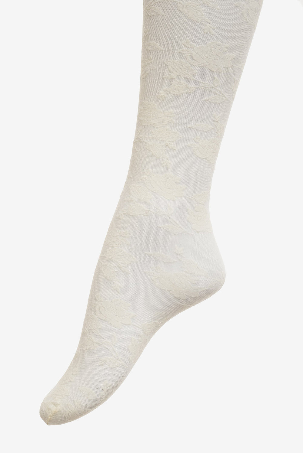 Floral Knit Tights — White