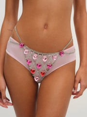Rhinestone Heart Thong Panty — Red