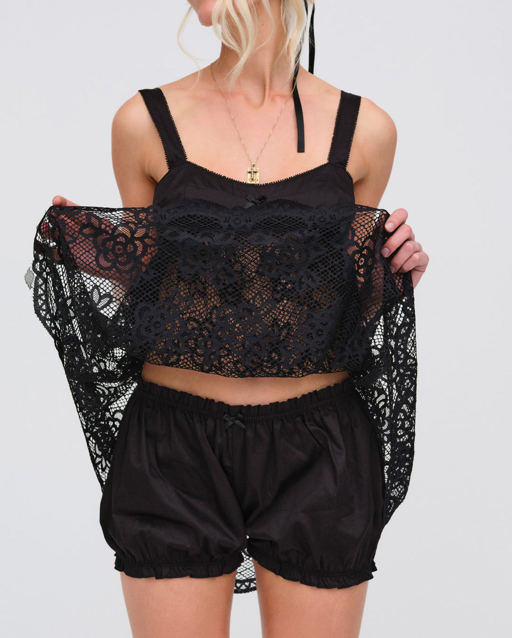 Sonnet Lace Babydoll Set — Black