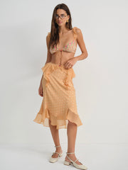 Glimmer Rosebud Midi Skirt — Rose Gold