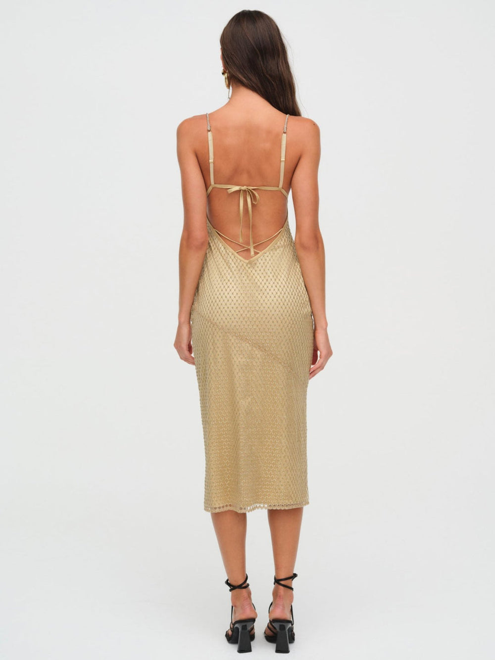 Glitter Grid Midi Dress — Gold