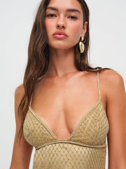 Glitter Grid Midi Dress — Gold