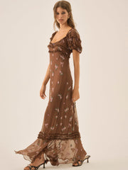 Beaded Garden Bow Maxi Dress — Brown