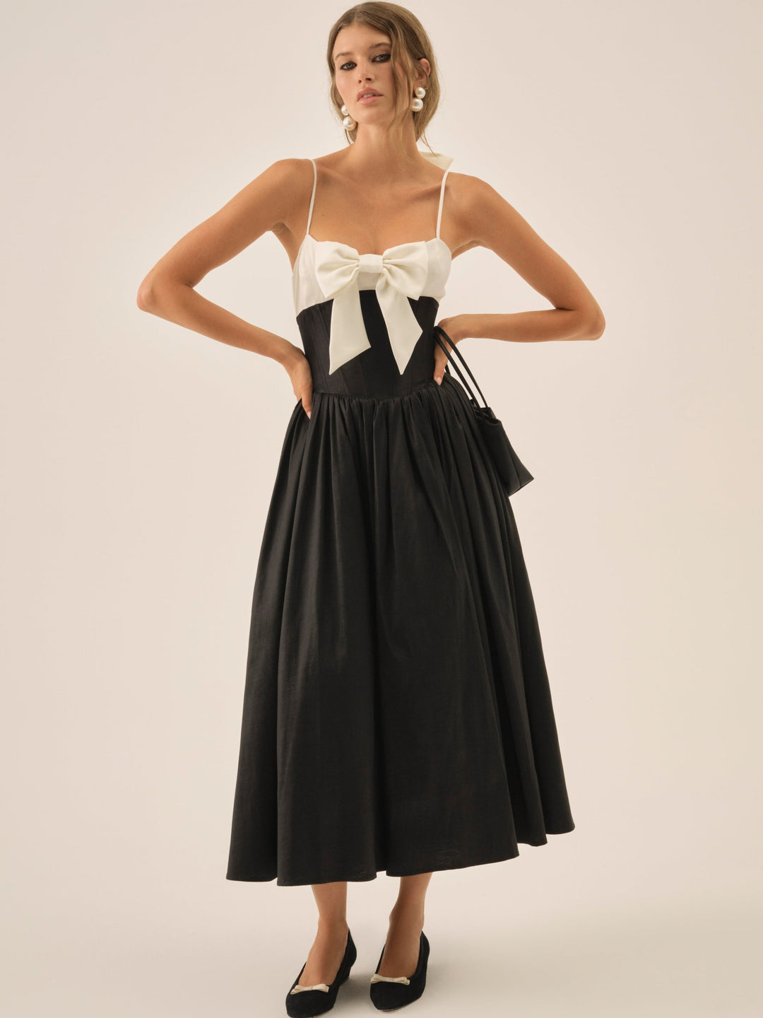 Emalie Taffeta Midi Dress — Black