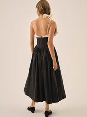 Emalie Taffeta Midi Dress — Black