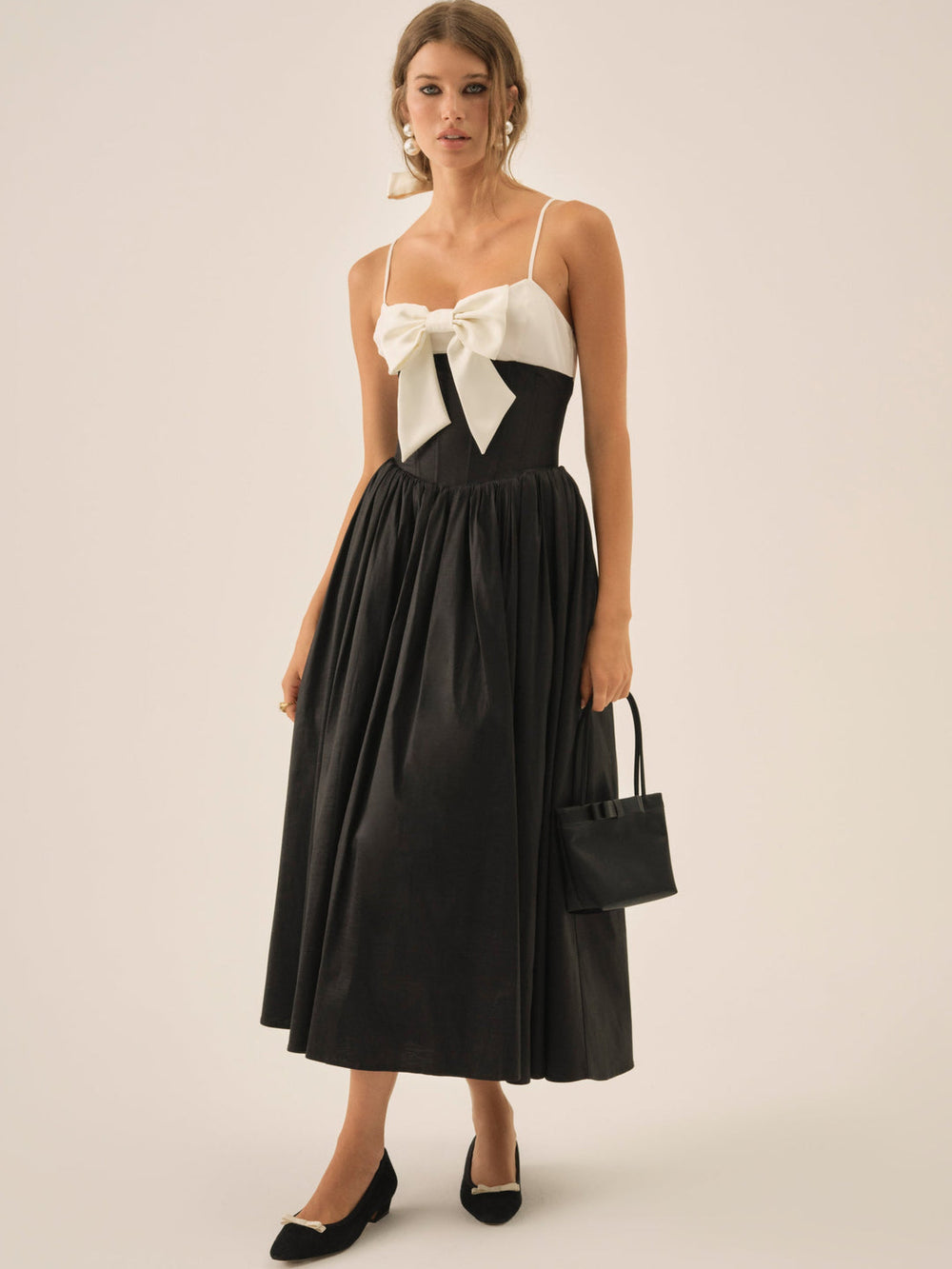 Emalie Taffeta Midi Dress — Black