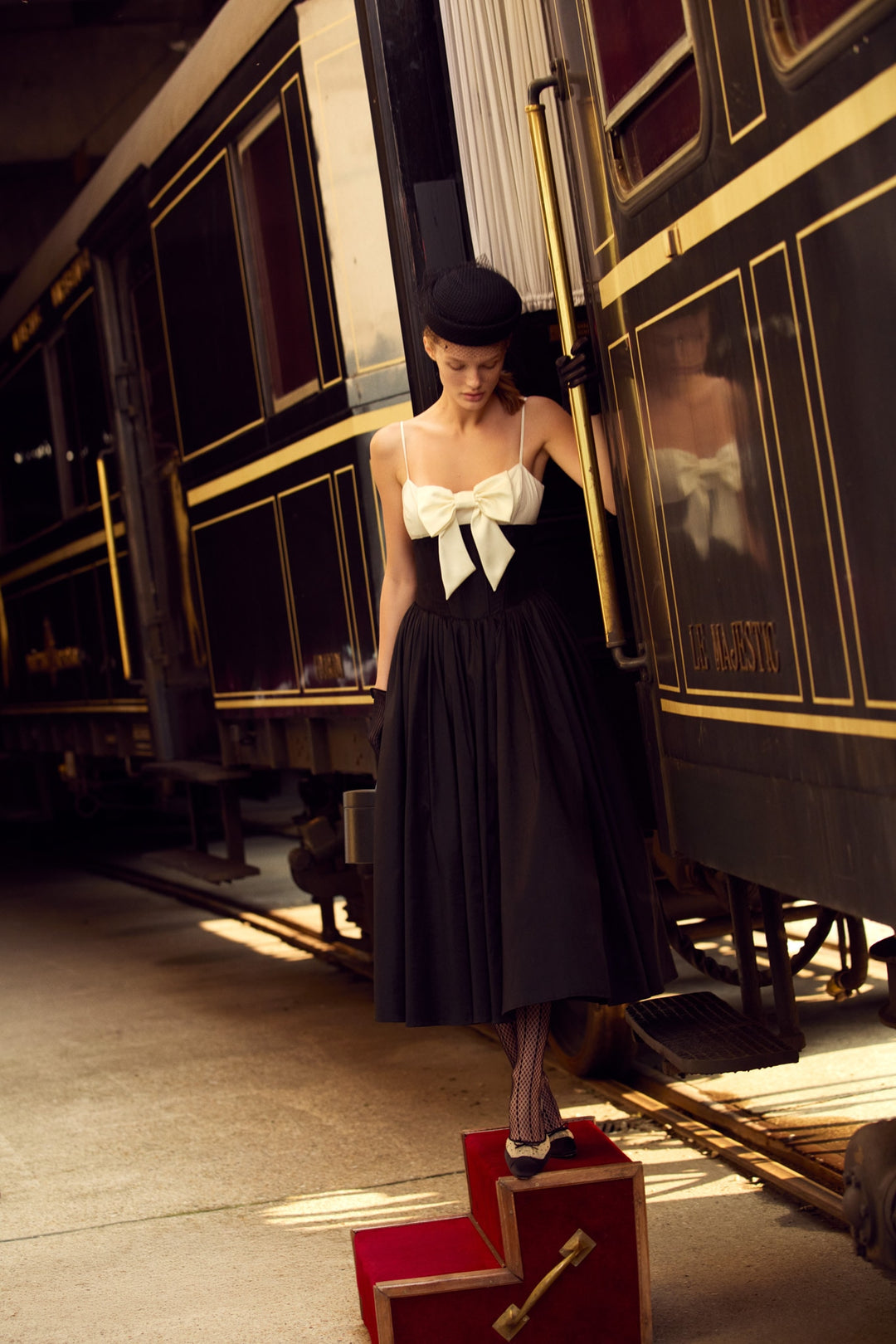 Emalie Taffeta Midi Dress — Black