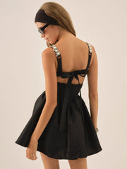 Emalie Taffeta Mini Dress — Black