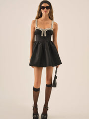 Emalie Taffeta Mini Dress — Black