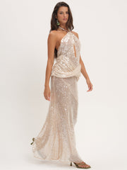 Sydney Sequin Maxi Dress — Nude