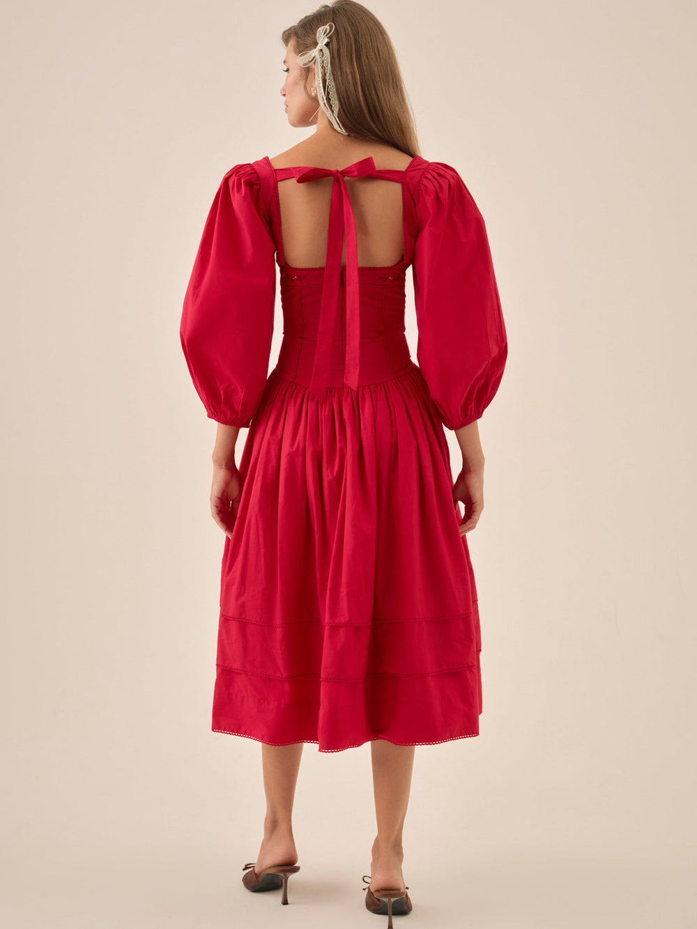 Betsy Bow Midi Dress — Red
