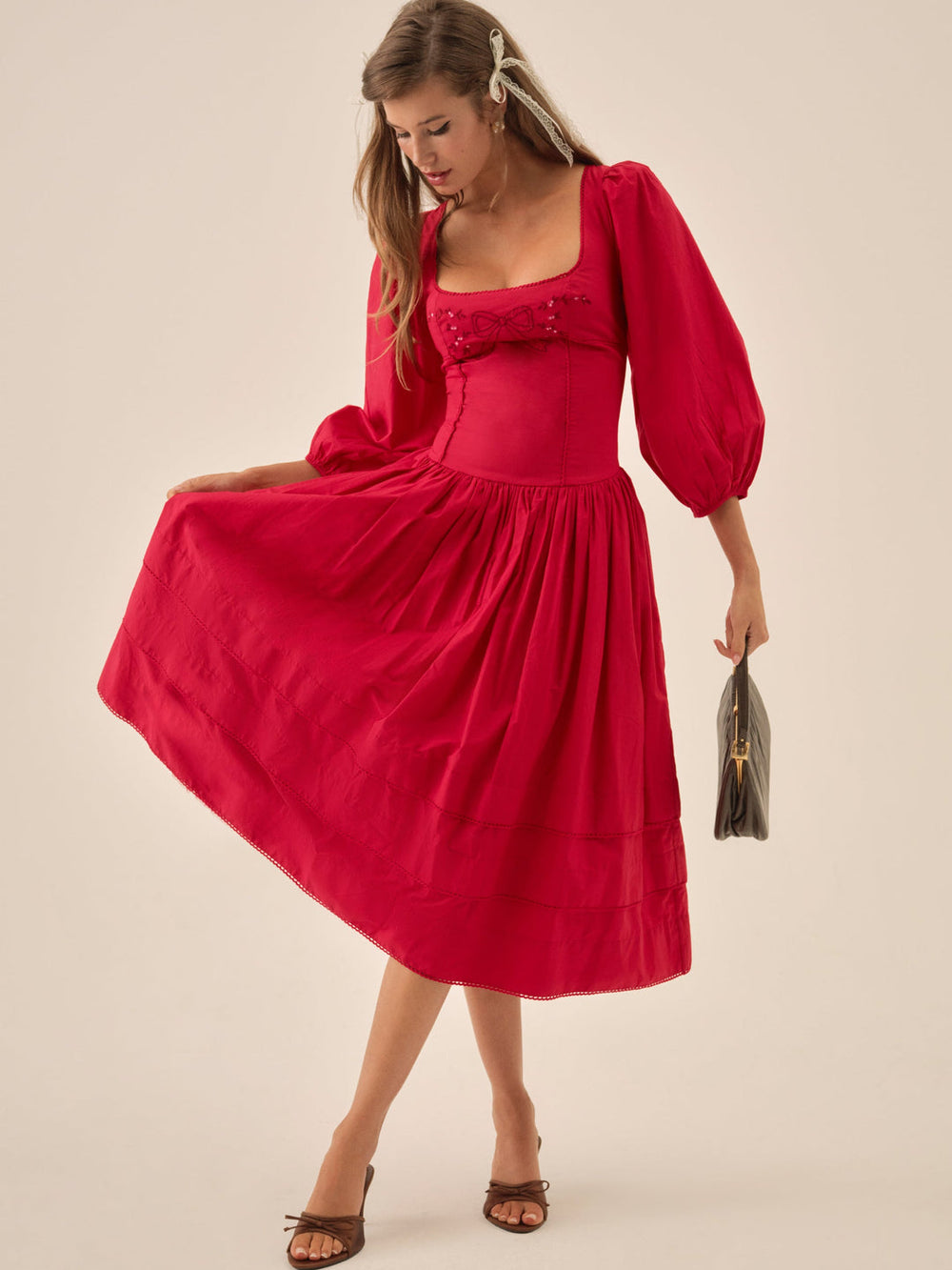 Betsy Bow Midi Dress — Red