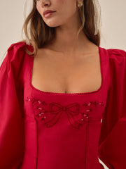 Betsy Bow Midi Dress — Red