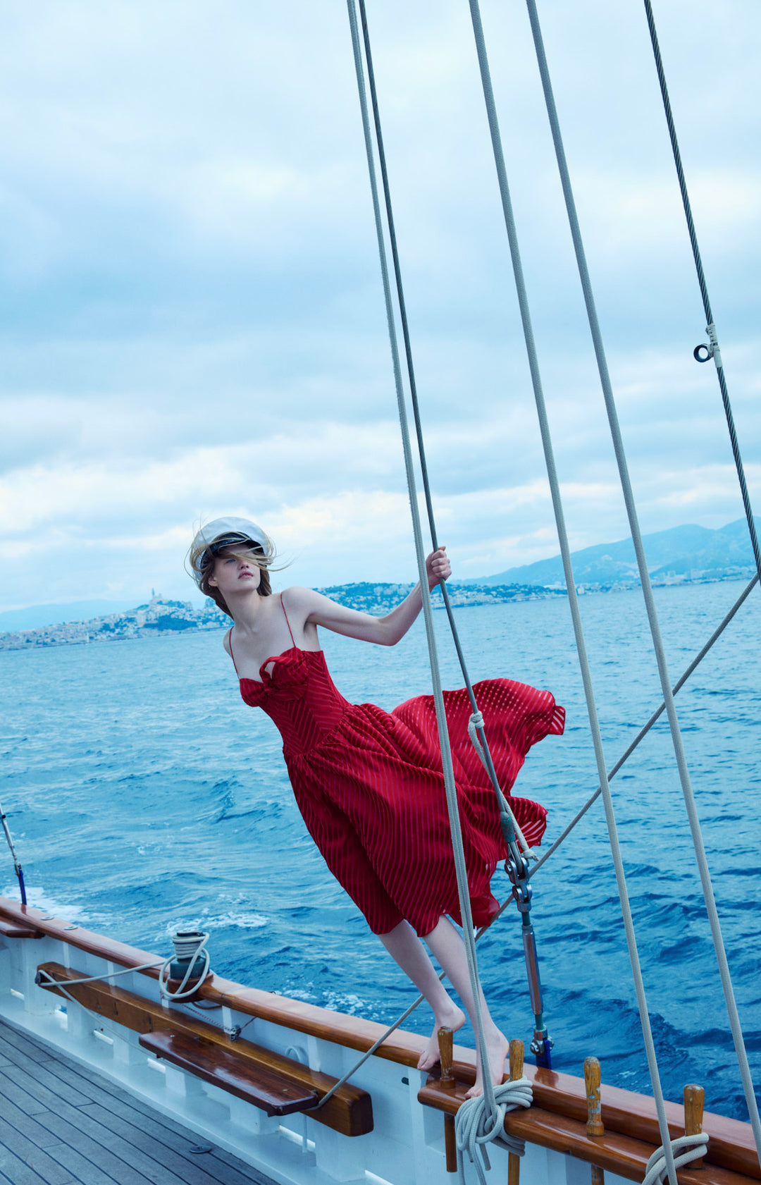 Satin Burnout Stripe Midi Dress — Red