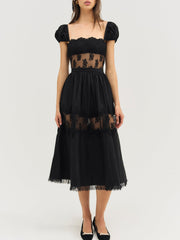 Liya Lace Midi Dress — Black