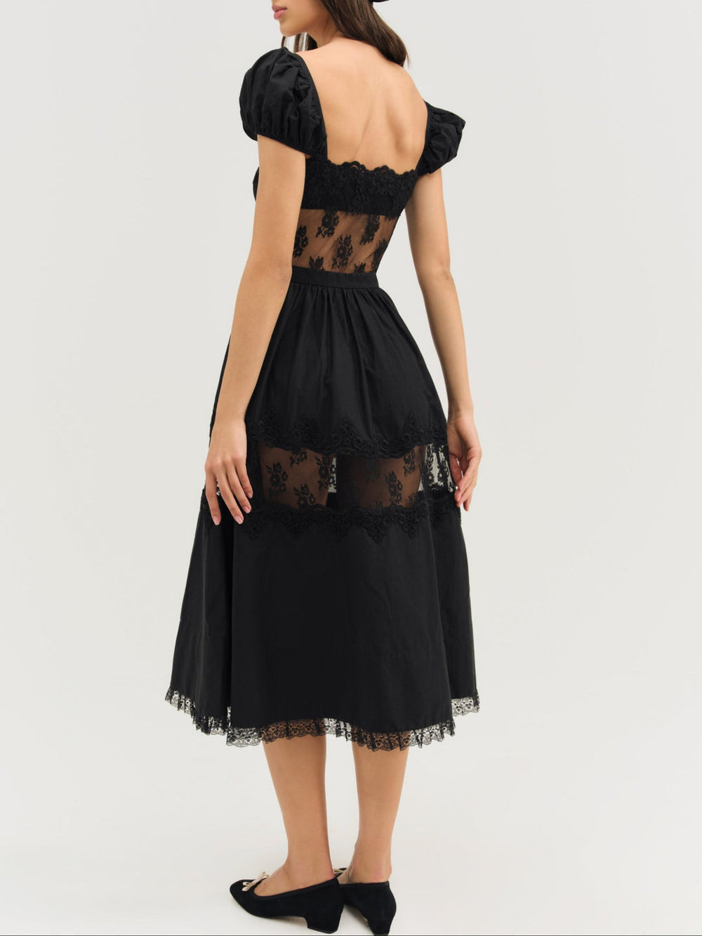 Liya Lace Midi Dress — Black