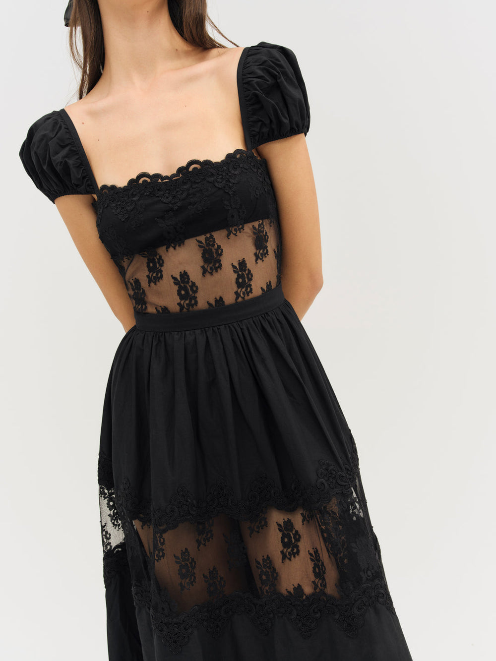 Liya Lace Midi Dress — Black