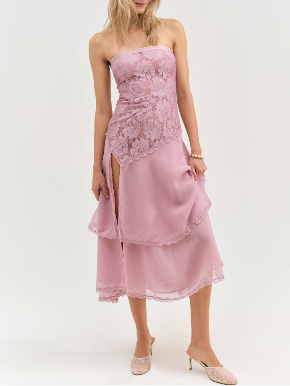 Claudia Rose Lace Strapless Midi Dress — Mulberry