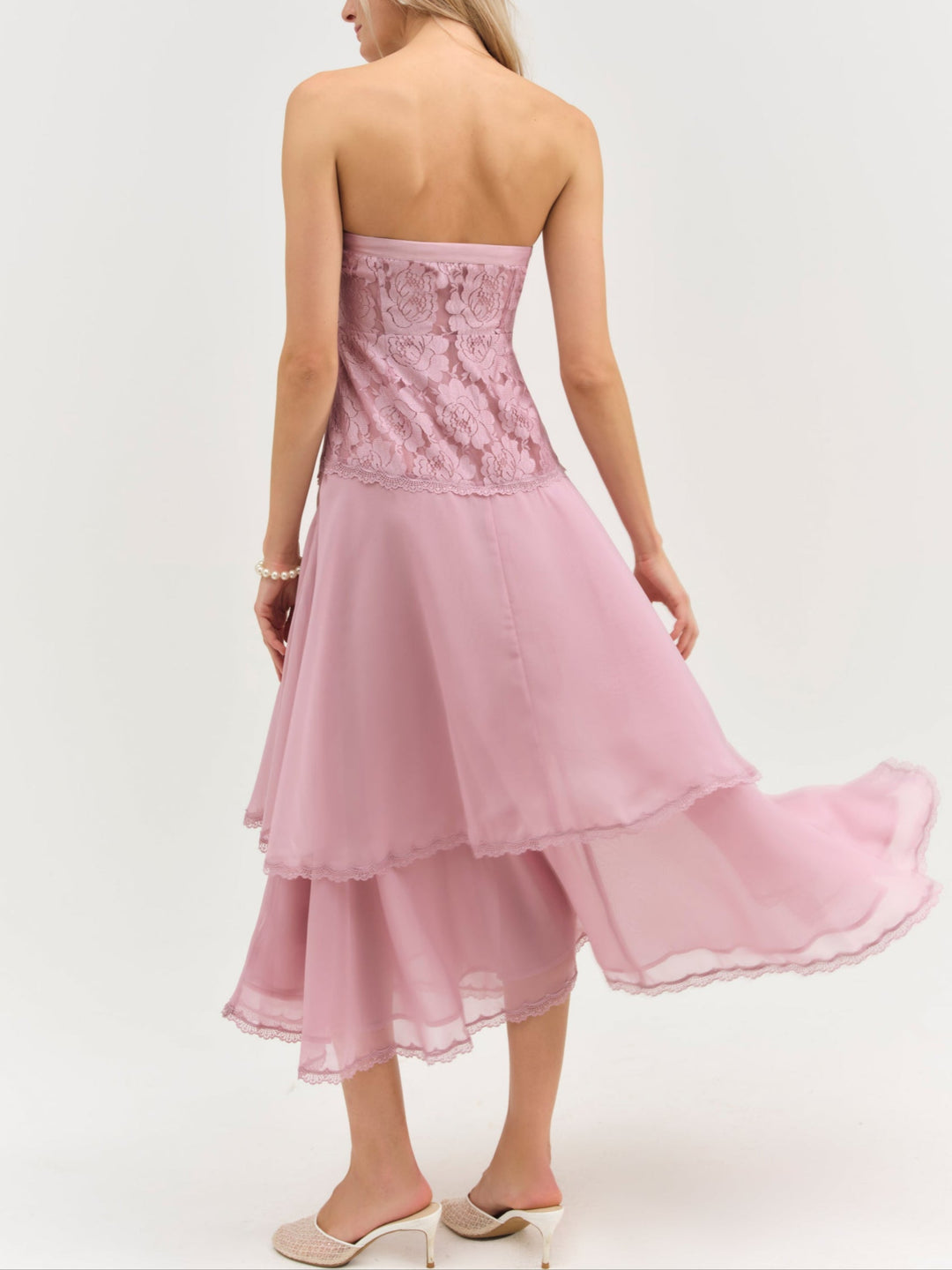 Claudia Rose Lace Strapless Midi Dress — Mulberry